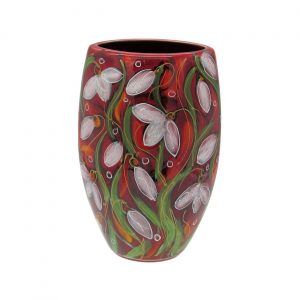 Ruby Snowdrop Design 19cm Vase Anita Harris Art Pottery